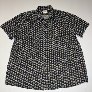 Rowm men's coconut drink print short sleeve button up size XL